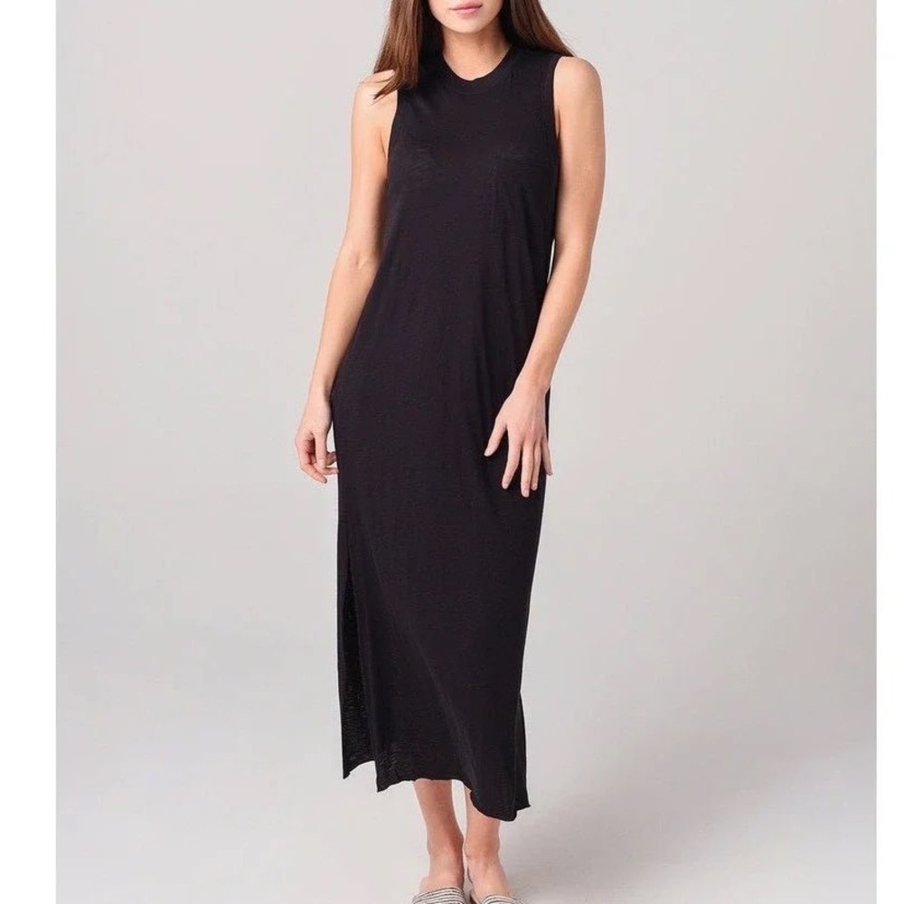 ATM Anthony Thomas Melillo Black Pima Cotton Sleeveless Maxi Pocket Dress